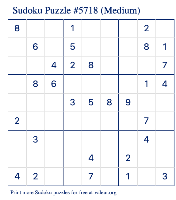 Free Printable Medium Sudoku Puzzle number 5718
