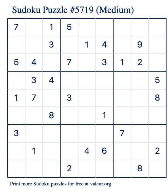 Free Printable Medium Sudoku Puzzle number 5719
