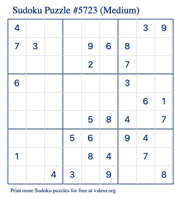 Free Printable Medium Sudoku Puzzle number 5723