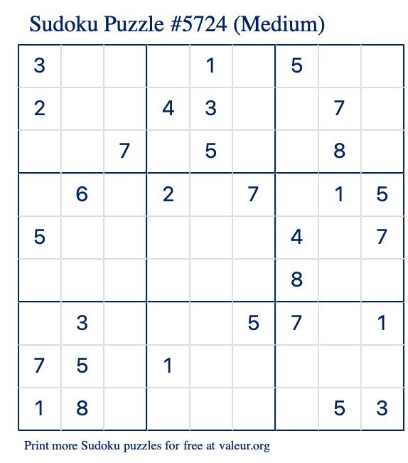 Free Printable Medium Sudoku Puzzle number 5724