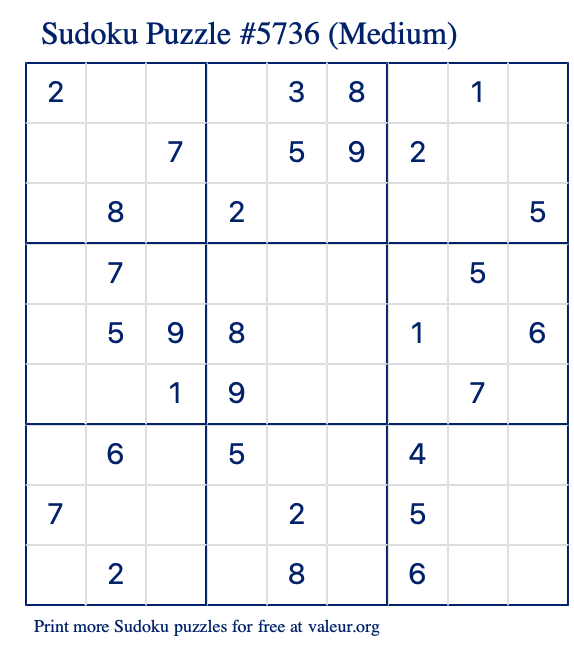 Free Printable Medium Sudoku Puzzle number 5736
