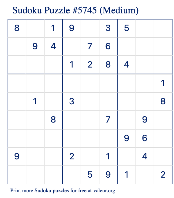 Free Printable Medium Sudoku Puzzle number 5745