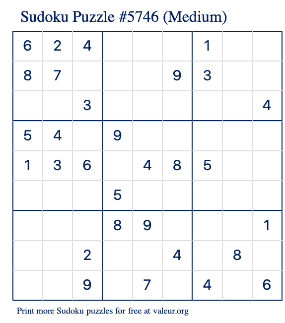 Free Printable Medium Sudoku Puzzle number 5746