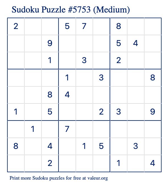 Free Printable Medium Sudoku Puzzle number 5753