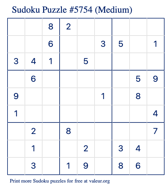 Free Printable Medium Sudoku Puzzle number 5754