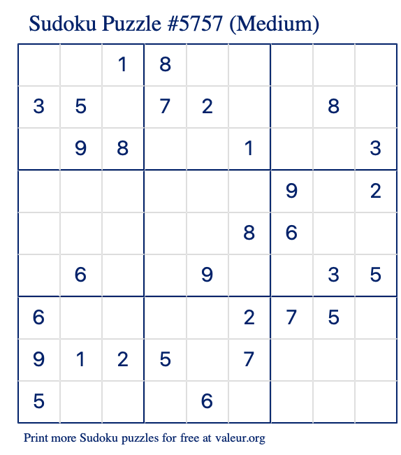 Free Printable Medium Sudoku Puzzle number 5757