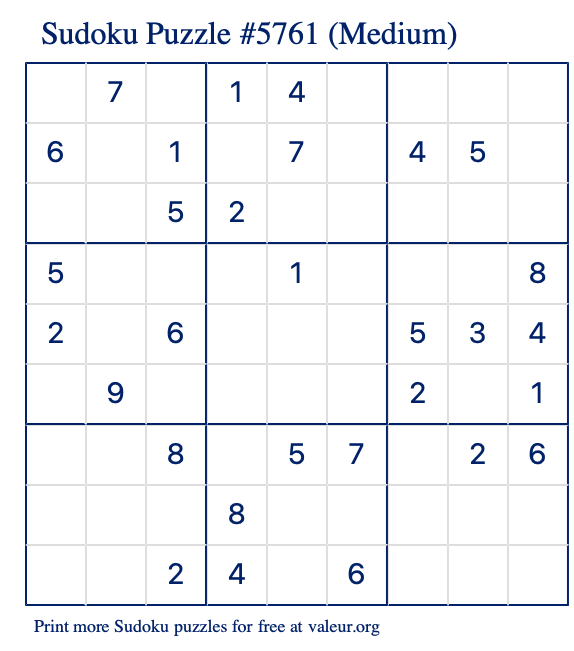 Free Printable Medium Sudoku Puzzle number 5761