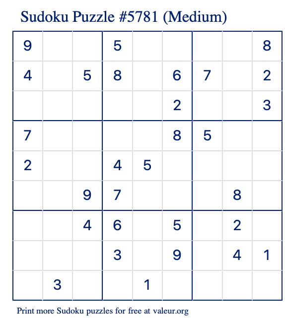 Free Printable Medium Sudoku Puzzle number 5781