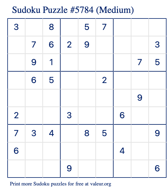 Free Printable Medium Sudoku Puzzle number 5784