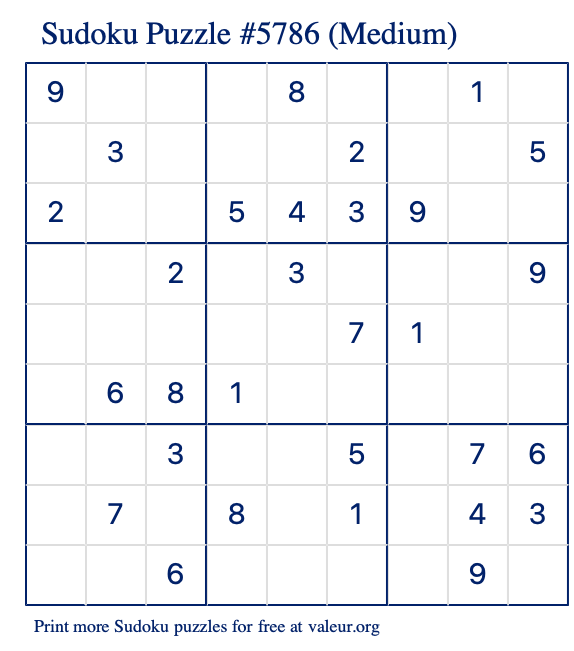Free Printable Medium Sudoku Puzzle number 5786
