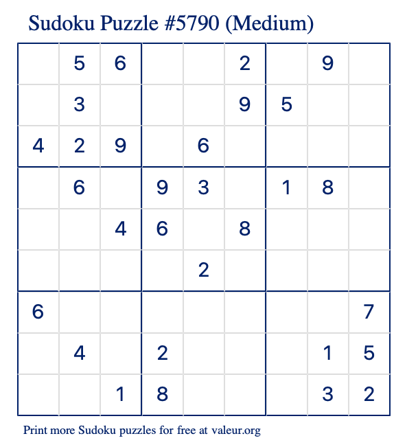 Free Printable Medium Sudoku Puzzle number 5790