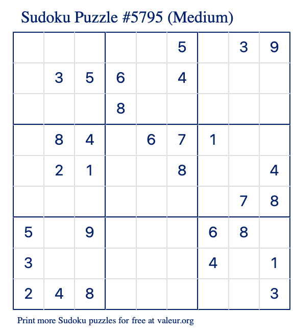 Free Printable Medium Sudoku Puzzle number 5795