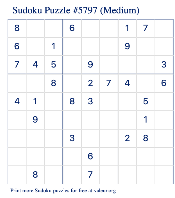 Free Printable Medium Sudoku Puzzle number 5797