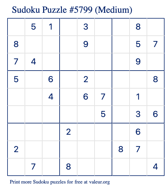 Free Printable Medium Sudoku Puzzle number 5799