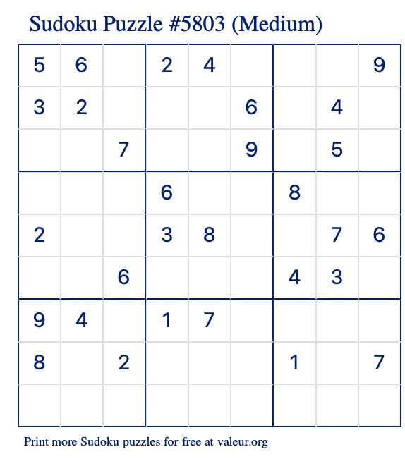 free printable medium sudoku with the answer 5803