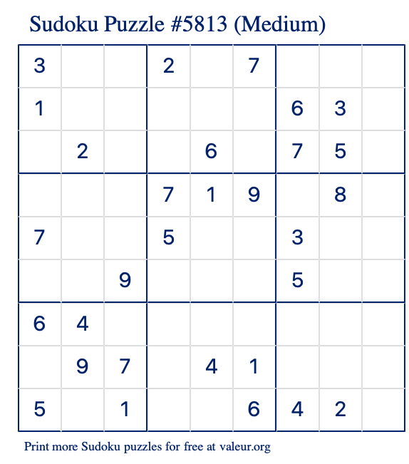 Free Printable Medium Sudoku Puzzle number 5813