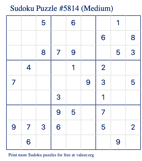 Free Printable Medium Sudoku Puzzle number 5814