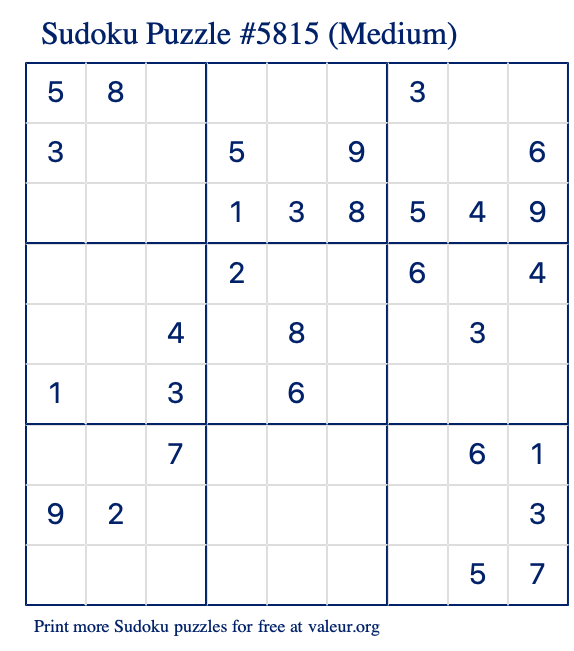 Free Printable Medium Sudoku Puzzle number 5815