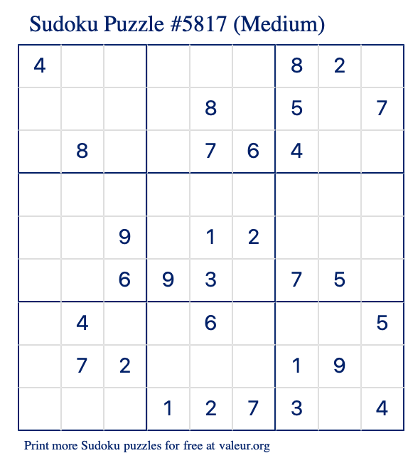 Free Printable Medium Sudoku Puzzle number 5817