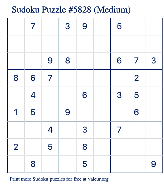Free Printable Medium Sudoku Puzzle number 5828