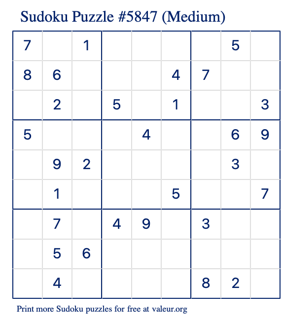 Free Printable Medium Sudoku Puzzle number 5847