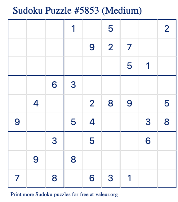 Free Printable Medium Sudoku Puzzle number 5853