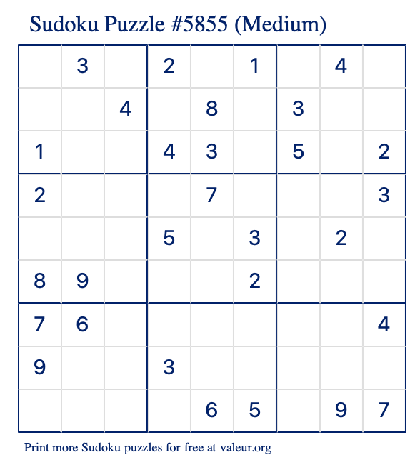 Free Printable Medium Sudoku Puzzle number 5855