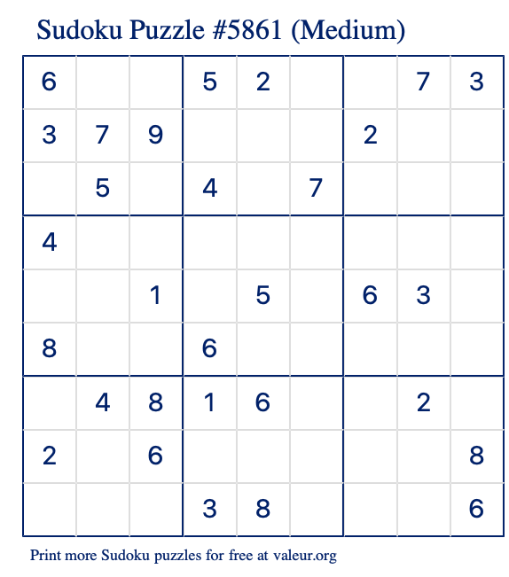 Free Printable Medium Sudoku Puzzle number 5861