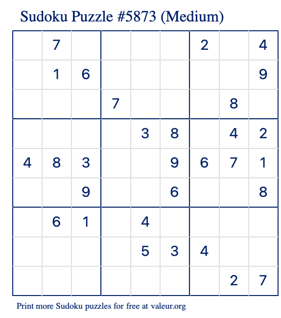 Free Printable Medium Sudoku Puzzle number 5873
