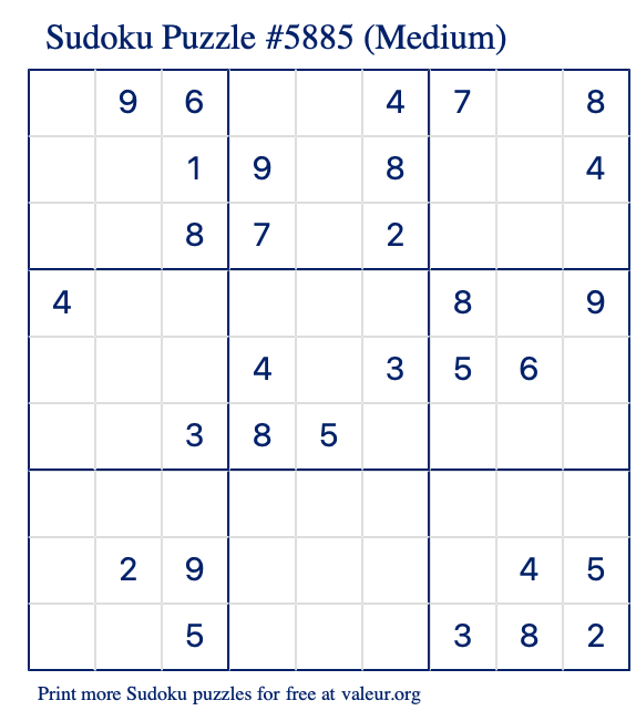 Free Printable Medium Sudoku Puzzle number 5885