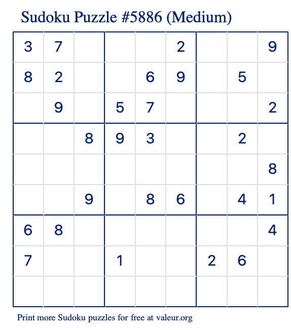 Free Printable Medium Sudoku Puzzle number 5886