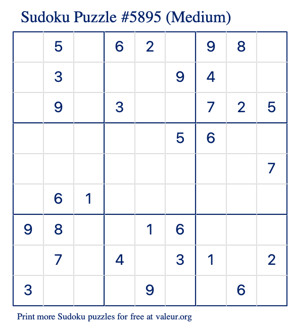 Free Printable Medium Sudoku Puzzle number 5895