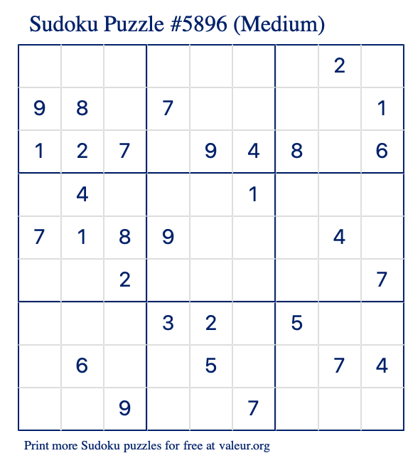 Free Printable Medium Sudoku Puzzle number 5896