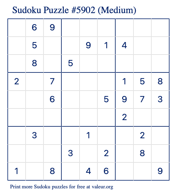 Free Printable Medium Sudoku Puzzle number 5902