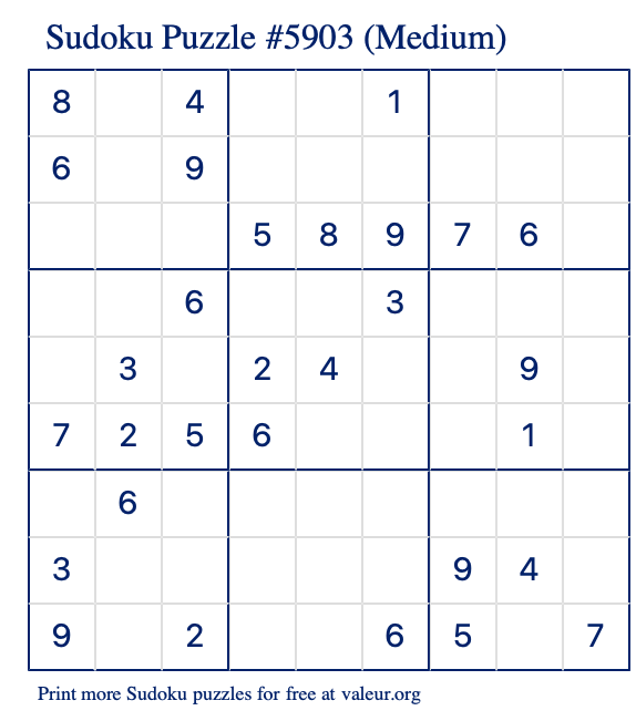 Free Printable Medium Sudoku Puzzle number 5903