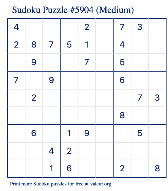 Free Printable Medium Sudoku Puzzle number 5904
