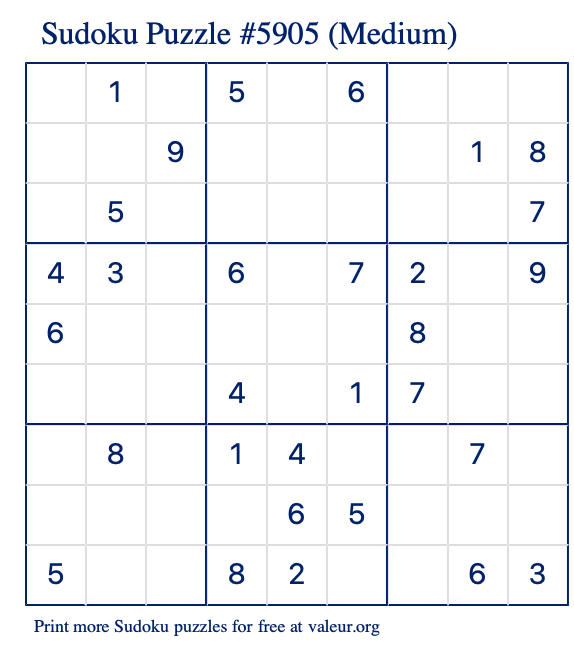 Free Printable Medium Sudoku Puzzle number 5905