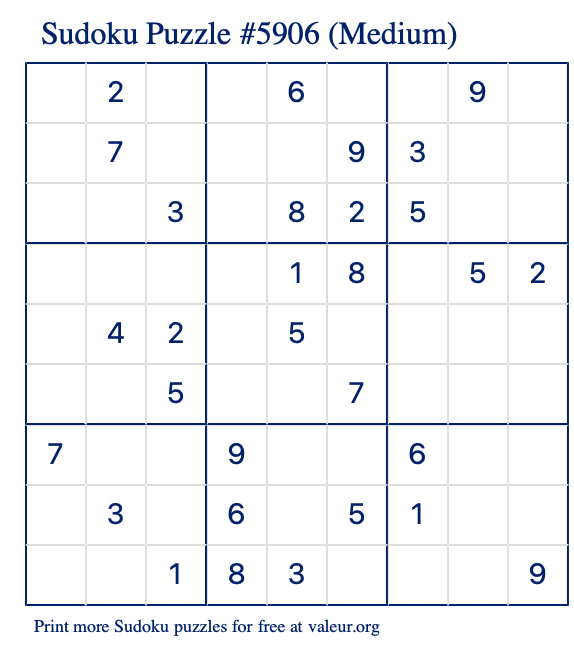Free Printable Medium Sudoku Puzzle number 5906