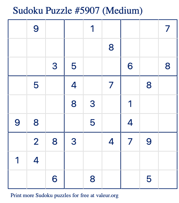 Free Printable Medium Sudoku Puzzle number 5907