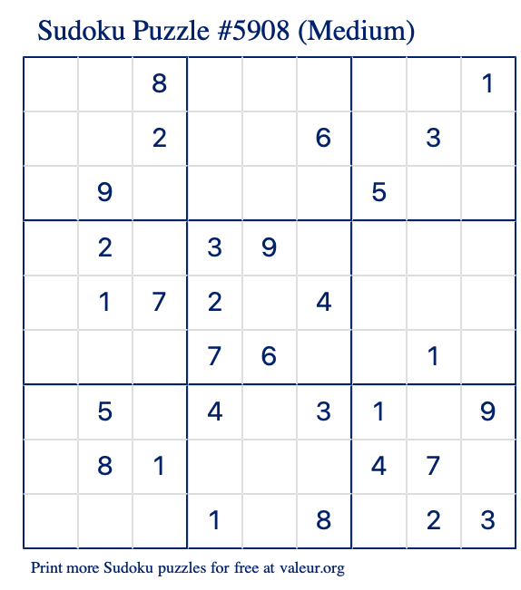 free printable medium sudoku with the answer 5908