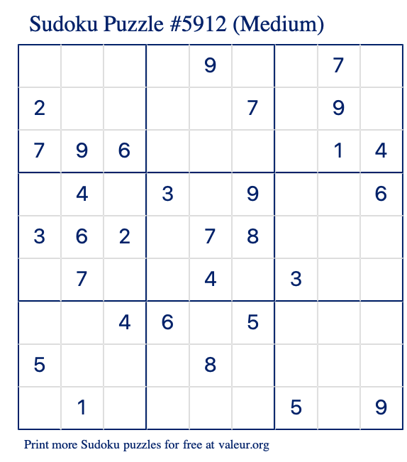 Free Printable Medium Sudoku Puzzle number 5912