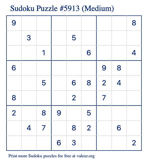 Free Printable Medium Sudoku Puzzle number 5913