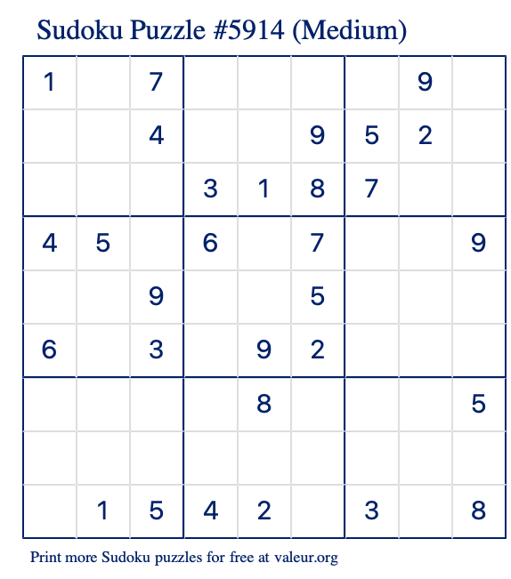 Free Printable Medium Sudoku Puzzle number 5914