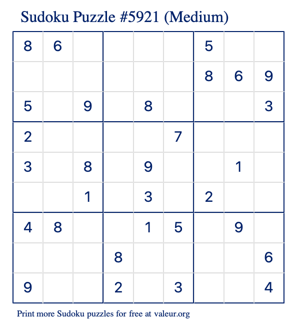 Free Printable Medium Sudoku Puzzle number 5921