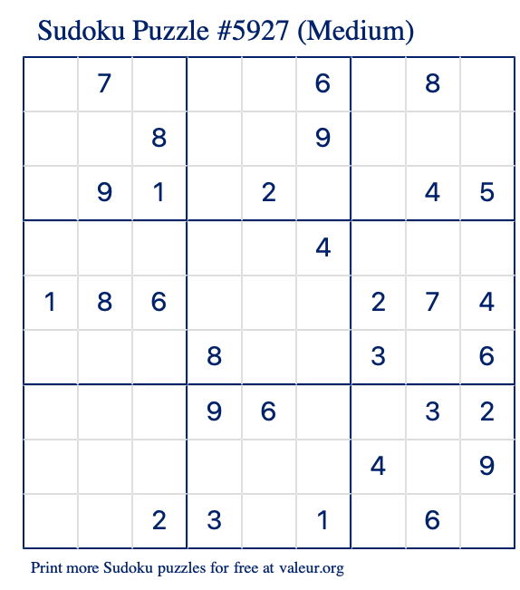 Free Printable Medium Sudoku Puzzle number 5927