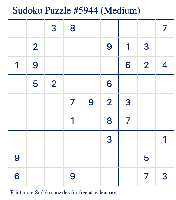 Free Printable Medium Sudoku Puzzle number 5944