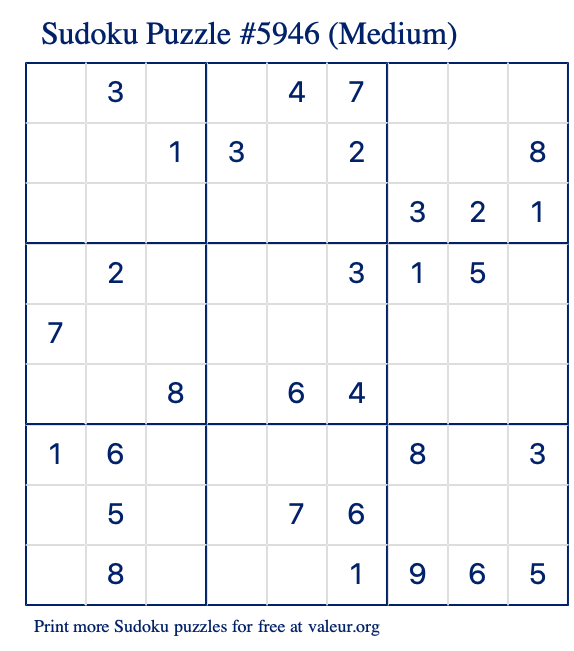 Free Printable Medium Sudoku Puzzle number 5946