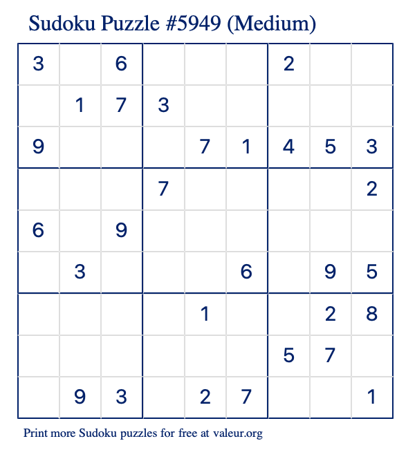 Free Printable Medium Sudoku Puzzle number 5949