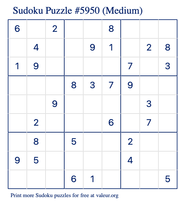 Free Printable Medium Sudoku Puzzle number 5950