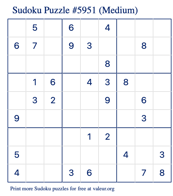 Free Printable Medium Sudoku Puzzle number 5951
